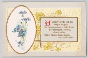 Geprägte Postkarte blaue Kornblumen Wordsworth Zitat Lob Schuld Liebe Küsse - Bild 1 von 3