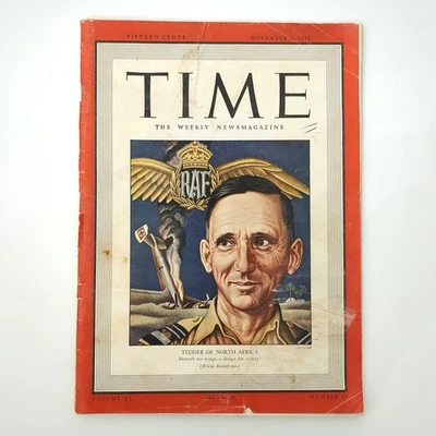 Time Magazine Tedder of North Africa WWII News Weekly 1942 - Image 1 of 4