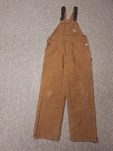 Mono con tirantes Carhartt Duck para hombre 38x32 marrón acolchado forrado cremallera pierna hecho en EE. UU. R02 - Imagen 1 de 9