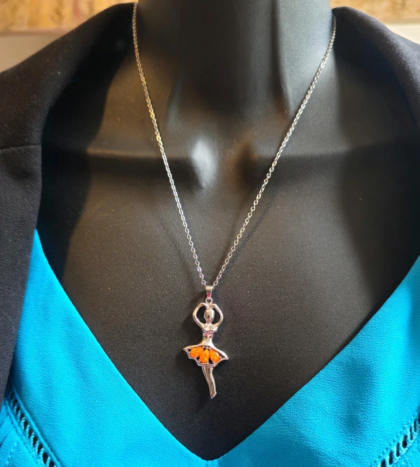 1 огонь опал ожерелье кулон драгоценные камни серебряная пластина ювелирных изделий шикарный коктейль балерина - Изображение 1 из 4