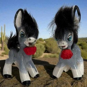 Vintage Kitsch anthropomorph Keramik Esel Fell Japan Strass Augen 50er Set 2 - Bild 1 von 19