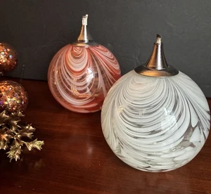 Lot of 2 VTG Hand Blown Art Glass Oil Lamps Made In Poland - Picture 1 of 10