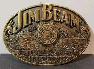 Vintage 1999 Jim Beam Bourbon Whiskey Belt Buckle Brass Kentucky Western Cowboy - Picture 1 of 6