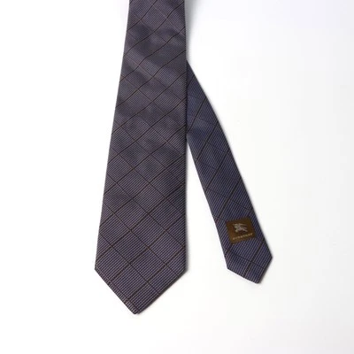 Burberry Men's Silk Tie Navy & Burgundy Check Pattern - Image 1 of 3