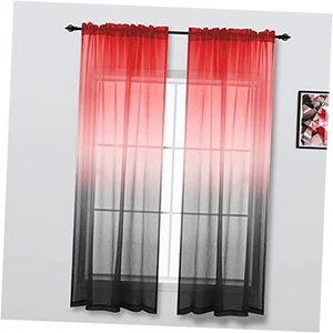  Red and Black Curtains for Living Room Bedroom 2 Panels,Sheer Color Block  - Picture 1 of 7