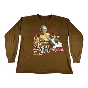 Vintage Y2K WWE WWF Rey Mysterio Wrestling Long Sleeve Shirt Size Medium Brown - Picture 1 of 6