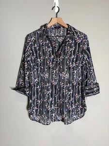 Paige schwarz weiß gestreift Polka Hi-Lo Kragen Popover Karriere Top Bluse Gr. M - Bild 1 von 8