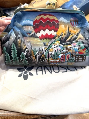 NWT  ANUSCHKA HOT AIR BALLOON Hand Painted Leather Purse Crossbody Bag w/Pouch - Image 1 of 4