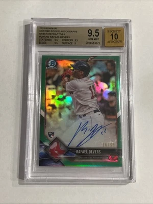 2018 Bowman Rafael Devers Chrome novato automático controle remoto verde #16/99 Red Sox BGS 9.5/10 - Imagem 1 de 3