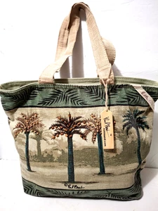 Paul Brent Sun N Sand Palm Tree Small Tote Beach Bag Canvas Logo Charm signed - Picture 1 of 10
