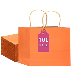 100PCS Large Gift Bag with Handles Bulk 13"x4.5"x10" Gift Bags Kraft Orange M... - Picture 1 of 7