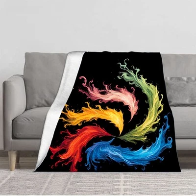 Vibrant Colorful Flames Design Durable Soft & Warm Flannel Blanket - Cozy - Image 1 of 4