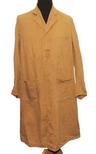 VINTAGE 1940'S WORK WEAR ENGINEERS LONG JACKET COAT CANVAS COTTON 40'' - Picture 1 of 12