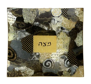 Pessach, künstlerisch dekorativ, quadratischer Glas Matze Teller, 9,75", USA von Piatti #3 - Bild 1 von 1