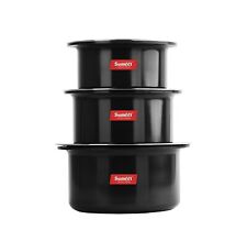 Aluminium Tope Set Cookware with Lids, 700ml to 1.4 L, 3 Piece (Black)