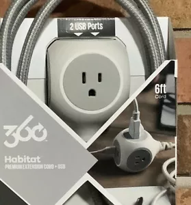360 Electrical 360470-8CA4ESC1 Habitat Premium Extension Cord + USB 2.4A 6 Ft - Picture 1 of 4