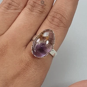 Anillo ajustable liso de plata de ley 925 de 6,37 g con piedras preciosas de amatista natural - Imagen 1 de 9