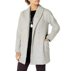 NWT $189 Pure J Jill Women's XS Soft Gray Heather Coat Shawl Collar Dbl Breasted - Picture 1 of 10