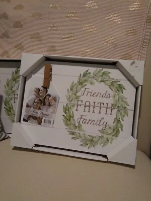 Farmhouse Picture Wreath Photo Frame Friends Faith Family 11 x 14 Wall decor - Image 1 of 4