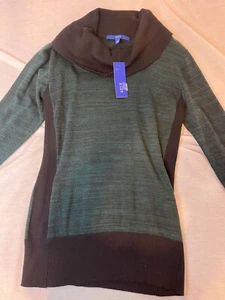 Apt. 9 stretchige Wasserfallausschnitt Blusenshirt Gr. S schwarz-waldgrün langarm - Bild 1 von 5