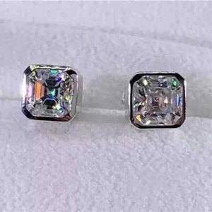 2Ct Asscher Cut Lab Created Diamond Women's Stud Earring 14K White Gold Finish - Picture 1 of 3
