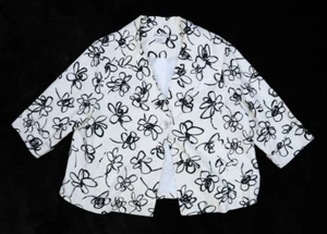 AMI White Black Floral Linen Blend 3/4 Sleeve 1 Button Blazer Women Plus Size 1X - Picture 1 of 8