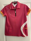 Women?S Nivo By Lanctot Size M Short Sleeve 1/4 Zip Pink Golf Polo