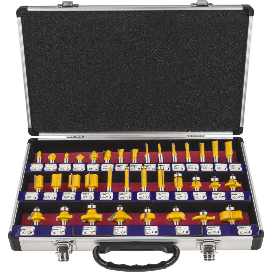 Fräsersatz Holz Oberfräse Holzfräser 35 Tlg. Fräser 8mm Nutfräser Abrundfräser - Bild 1 von 4