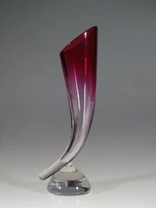 Jarrón Cornucopia Escaso Vintage Val St. Lambert Rojo Arándano a Transparente Firmado - Imagen 1 de 5