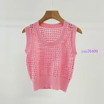 Brunello Cucinelli Womens Sequin Silk Hollow Knitted Short Sweet Sleeveless Tank - Image 1 of 4