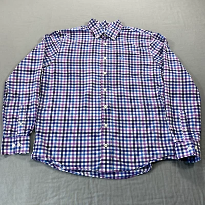 Johnnie O Shirt Mens Large Blue White Plaid Hangin Out Casual Button Stretch - Image 1 of 4