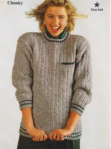womens easy knit fisherman rib sweater chunky knit knitting pattern COPY a25 - Picture 1 of 1