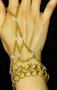 KETTENHEMD HANDBLUME (Ring-Armband) GOLD und Kristall Handblume - Bild 1 von 7