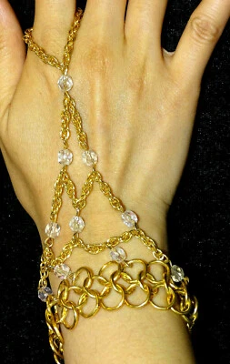 CHAINMAIL FLOR DE MANO (anillo-pulsera) DORADO y cristal flor de mano Foto 1 de 4