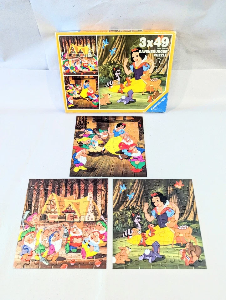 Vintage Ravensburger Walt Disney SNOW WHITE 3 x 49 Piece Jigsaw Puzzle 1970s AU - image 1 of 4