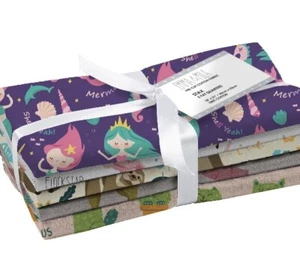 Emma & Mila 5 Fat Quarter Bundle Stax Quilting Fabric Sloth Llama Mermaid Punny - Picture 1 of 9