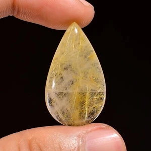21.00 Cts Natural Golden Rutile Quartz Pear Cabochon Loose Gemstone 30X17X5 mm - Picture 1 of 6