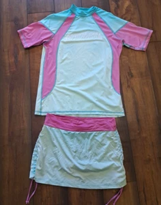 Fullsand Full-Protek UPF 50+ Womens XL Swim Shirt L Skort Green Pink Surf Beach - Picture 1 of 6