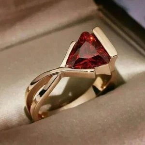3Ct Trillion Cut Lab Created Red Garnet Women's Pretty Ring 14K Rose Gold Plated - Picture 1 of 3