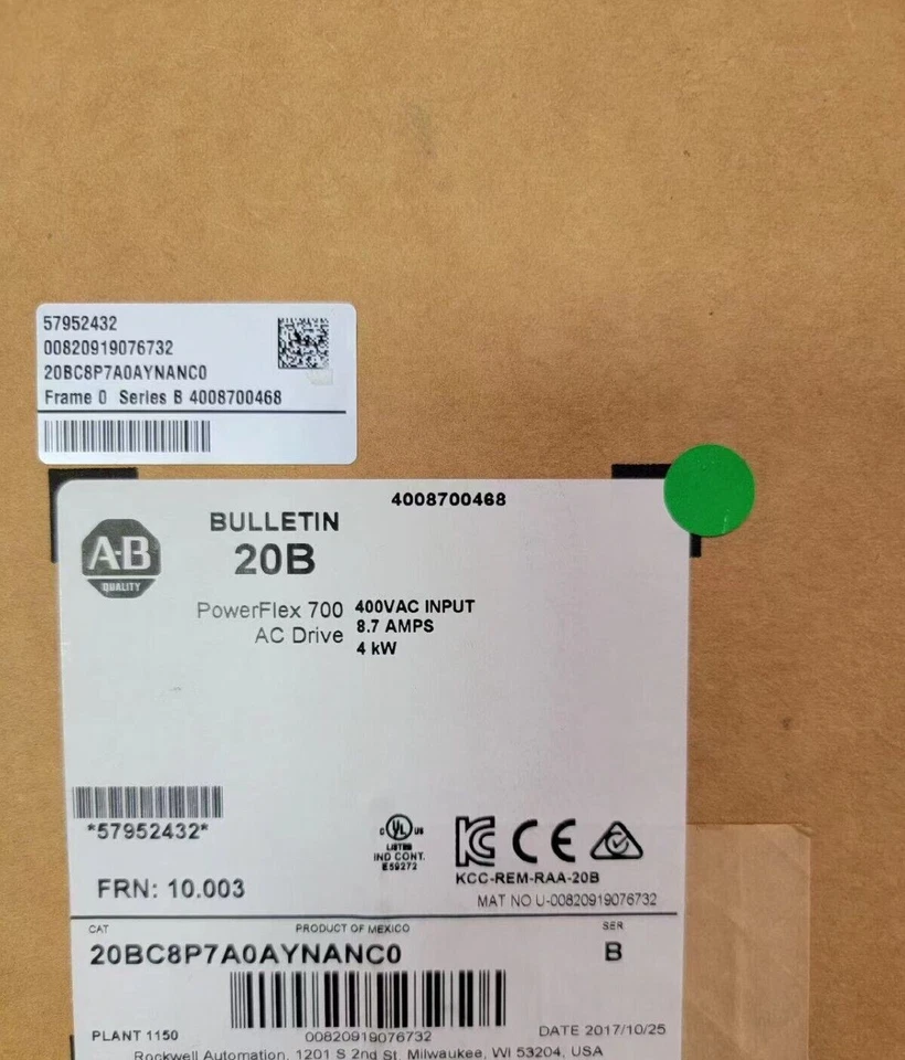 Allen-Bradley 20BC8P7A0AYNANC0 PowerFlex 700 AC Drive 20BC8P7A0AYNANC0 - Image 1 of 1
