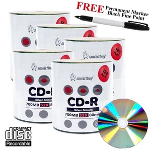500 Smartbuy CD-R 52X 700 MB Disco Recuperable Plata Brillante + Marcador Permanente Negro - Imagen 1 de 4