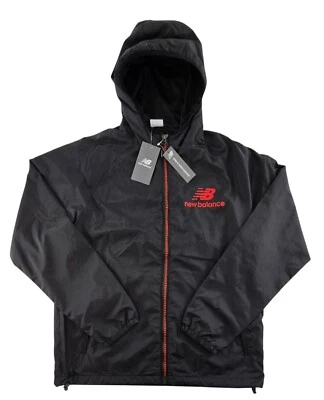 New Balance Wind Water Resistant Lined Hooded Run Active Jacket Black/Red Sz M - Image 1 of 4
