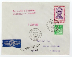 Par Avion à Réaction AIR FRANCE 1959 oblit. Nice & Roma sur lettre /L4942 - Imagen 1 de 2
