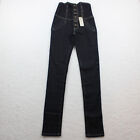 NEW $196 Era of Chaos Button Fly High-Rise Skinny Jeans, Size 24 Dark Wash Blue