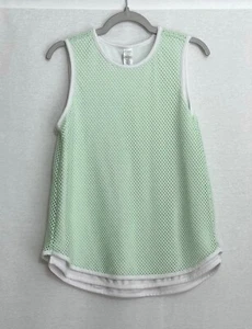 Athleta Girl Tank Top L 12 Mint White Double Layered Crew Neck Breathable Logo - Picture 1 of 6