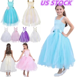Kids Flower Girl Dress Pageant Wedding Bridesmaid Party Tulle Tutu Dresswear - Picture 1 of 57