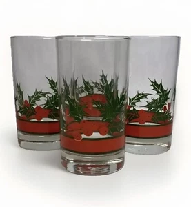 4 VTG Libbey Holly & Berries Glasses Tumblers 5” Highball Flat Christmas Holiday - Picture 1 of 13