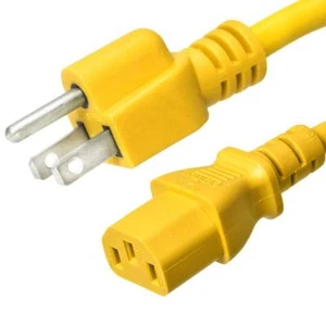 AC Power Cord 5-15P to C13 - Yellow 8 ft, 15A/125V 14 AWG - Iron Box IBX-2821 - Picture 1 of 4