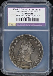 1795 3 LEAVES Flowing Hair Dollar BB-18,B-7 S$1 NGC XF Details Silver Plug - Picture 1 of 4