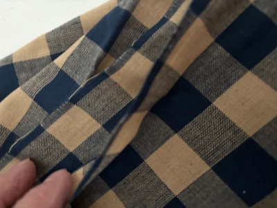 3/4+ YD VTG Navy Blue Ecru Beige LARGE PLAID Check Quilt FABRIC Homespun Farm - Image 1 of 4